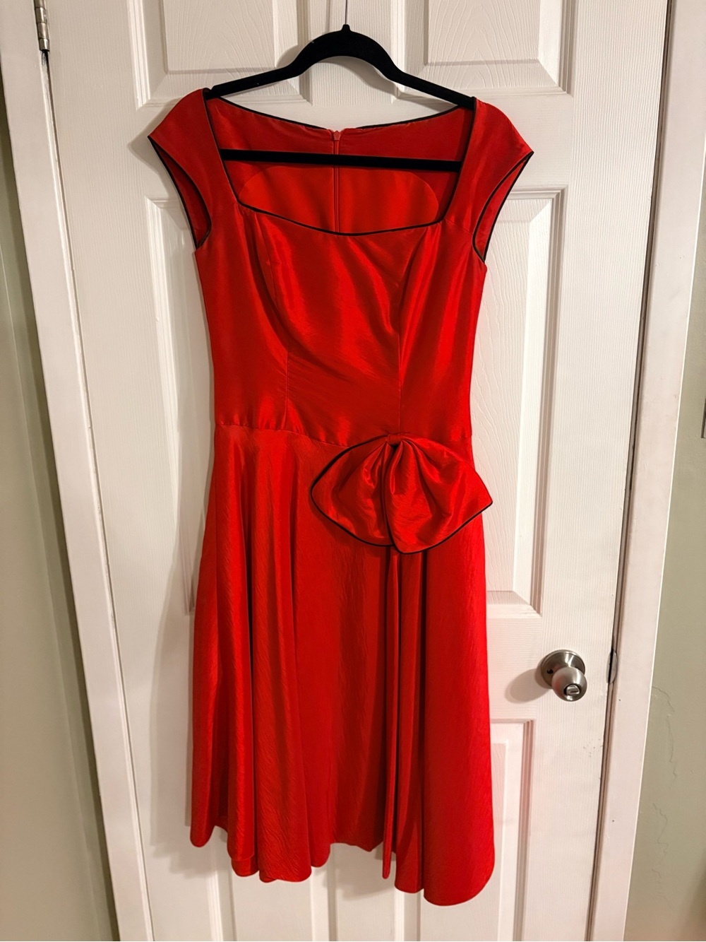 Amazon Red Fit-and-Flare Midi Dress with Waist Bow